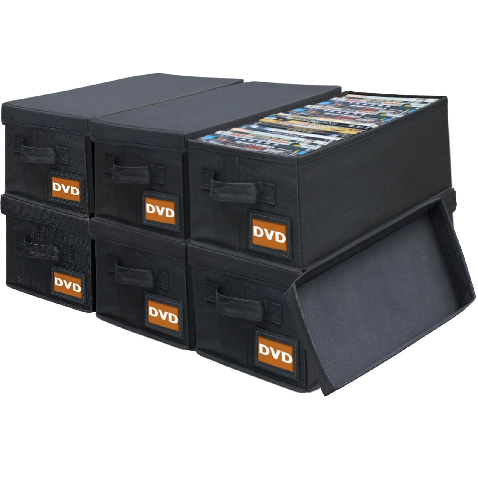 DVD Storage Boxes - 6 Pack DVD Case Holder Organizer - 15.7" x 7.9" x 5.7", Holds 24 DVDs | 44 DVDs Slim Discs, Desktop or Closet DVD Organizer Can Store CDs | Cards | Video | Game-image-12