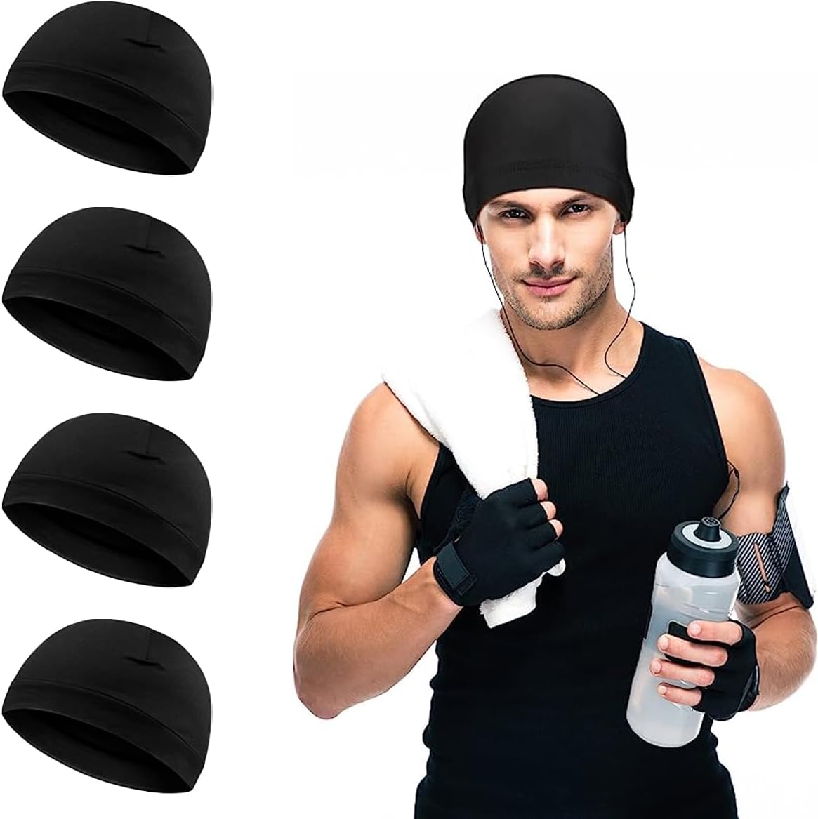 4 Pieces Skull Caps for Men, Soft Beanie Wave Cap Sleep Hats Elastic Multifunctional Headwear Sleep Caps Wicking