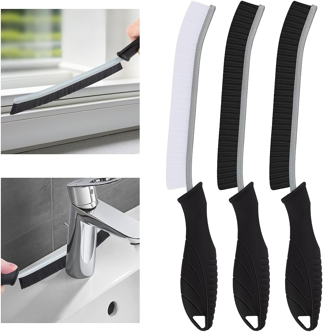 Hard Bristle Crevice Cleaning Brush UK- Multifunctional Bathroom Cleaning Brushes, Window Groove Gaps Brush, Grout Brush, Cleaning Tools for Toilet, Kitchen, Home, Sink, Household (3, Black)