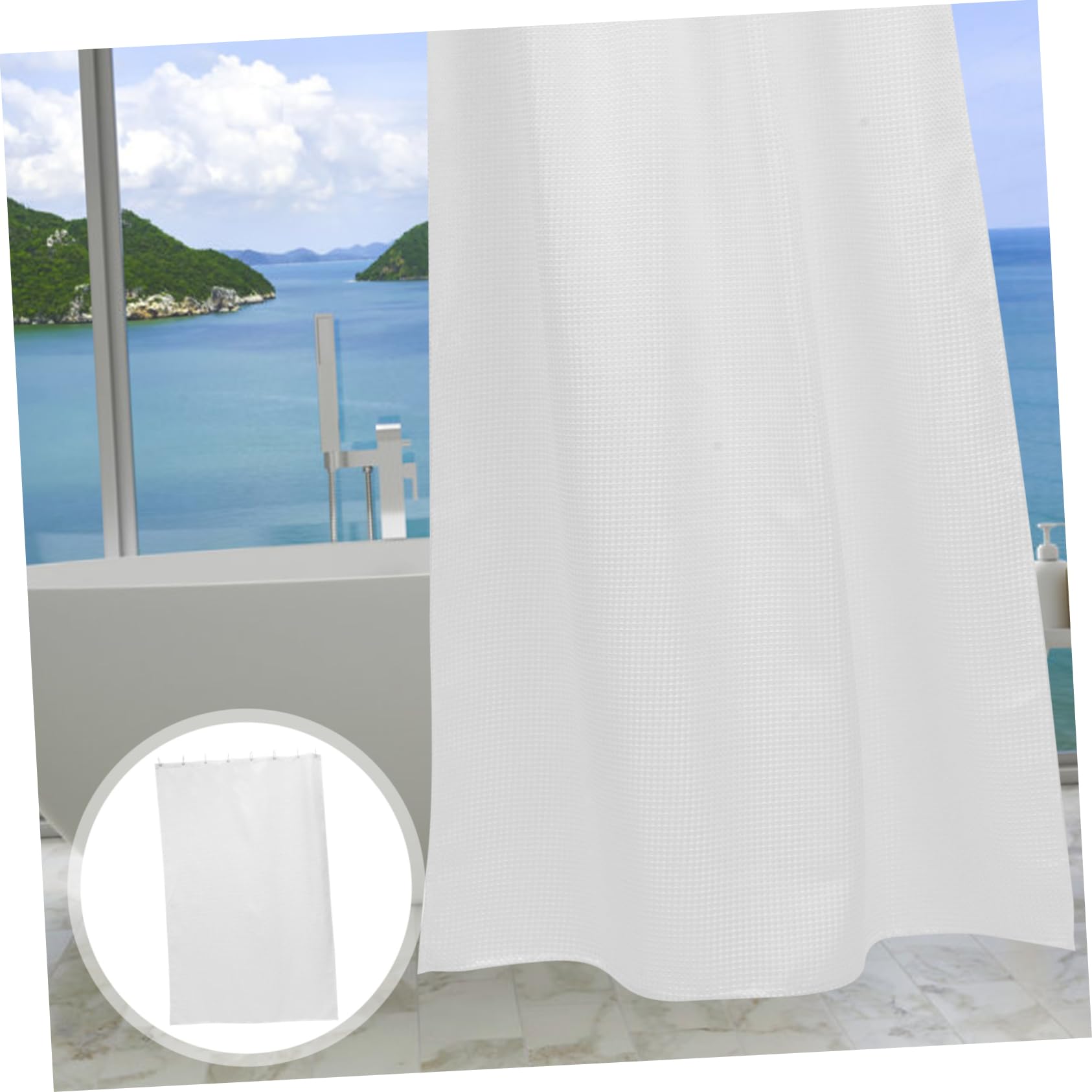 Tenda da Doccia in Poliestere Bianco con Ganci, Bagno | Tinta Unita, Texture Fine e Leggera, Installazione Semplice, per Bagno e Club Atletico