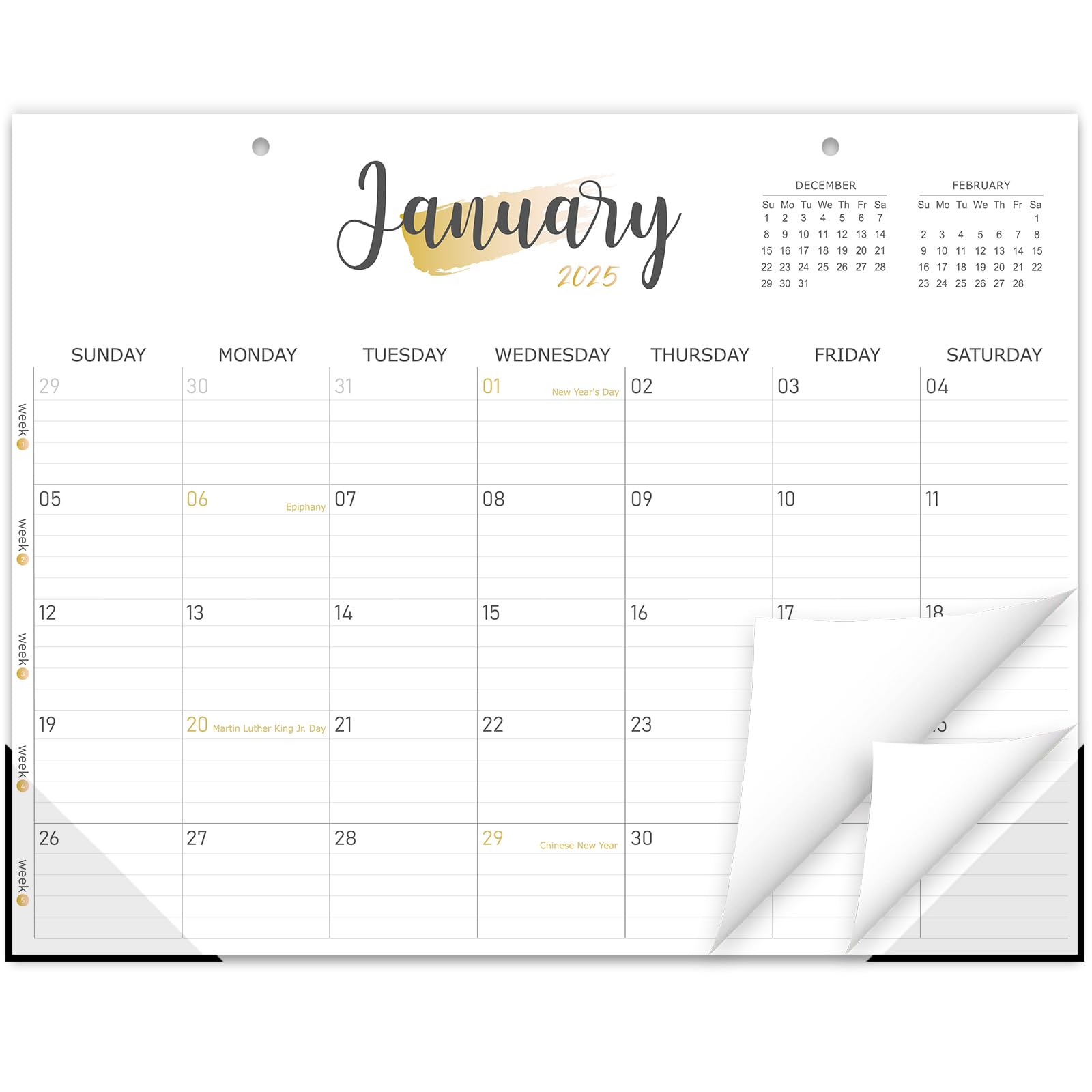 Guasslee Wall Calendar 2025, 18-Month Desk/Wall Calendar Runs From 2025 Jan - 2026 Jun, 11.5" X 14" Monthly Hanging Planner with Week Number & Corner Protector For School Home Office Organizing