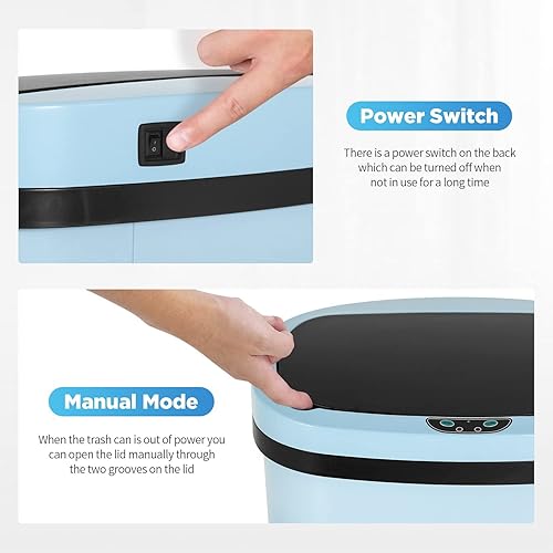 Vista 21 de Bote de basura para cocina de 13 galones (50 litros) con tapa, sensor automático, sin tocar, acero inoxidable, para baño, dormitorio, oficina