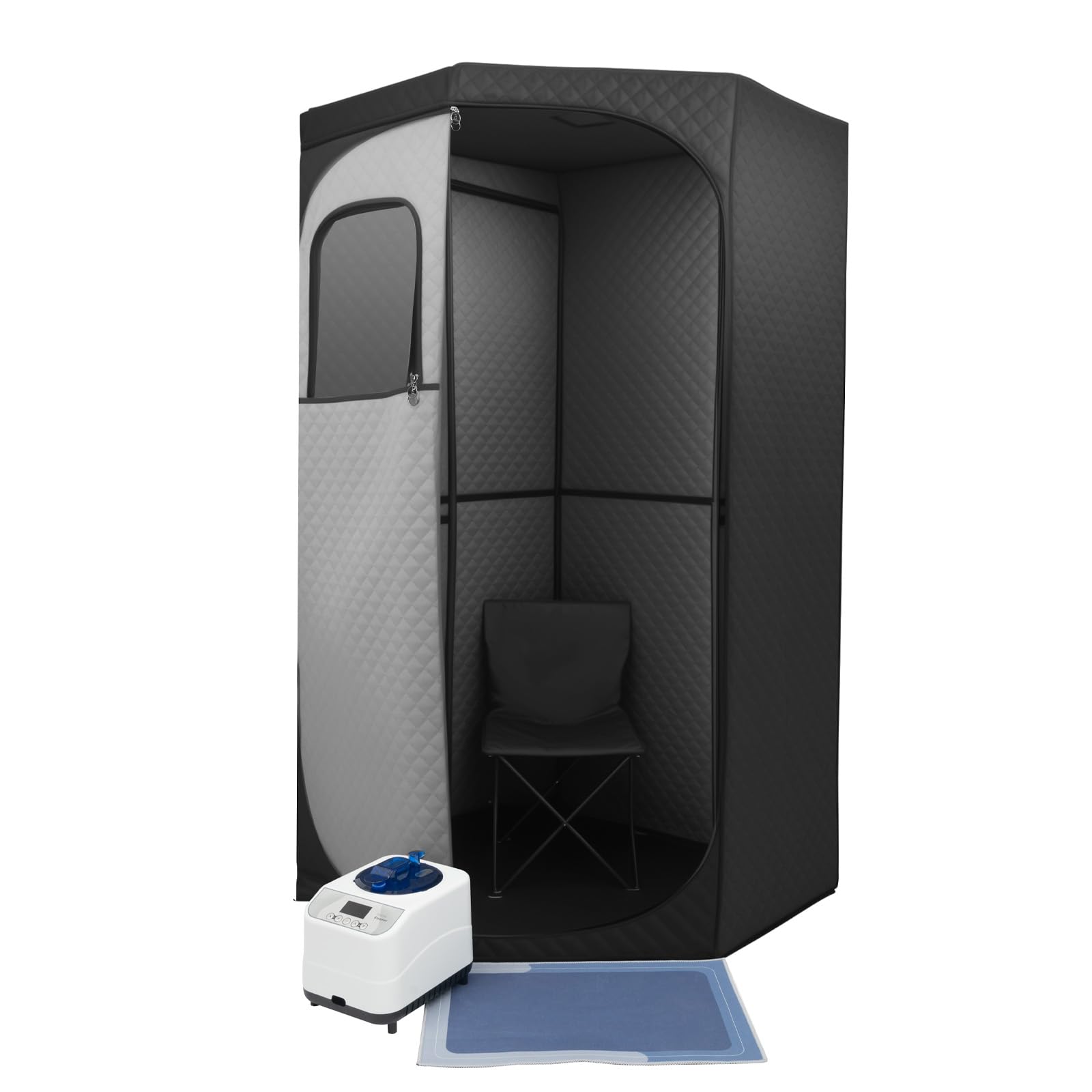 Dampfsauna tragbar, Heimsauna mit Dampfer 3 Liter, Sauna für Zuhause mit Fernbedienung, 9 Temperaturstufen und Timer, Mobiles Saunazelt mit Klappstuhl, Schwarz