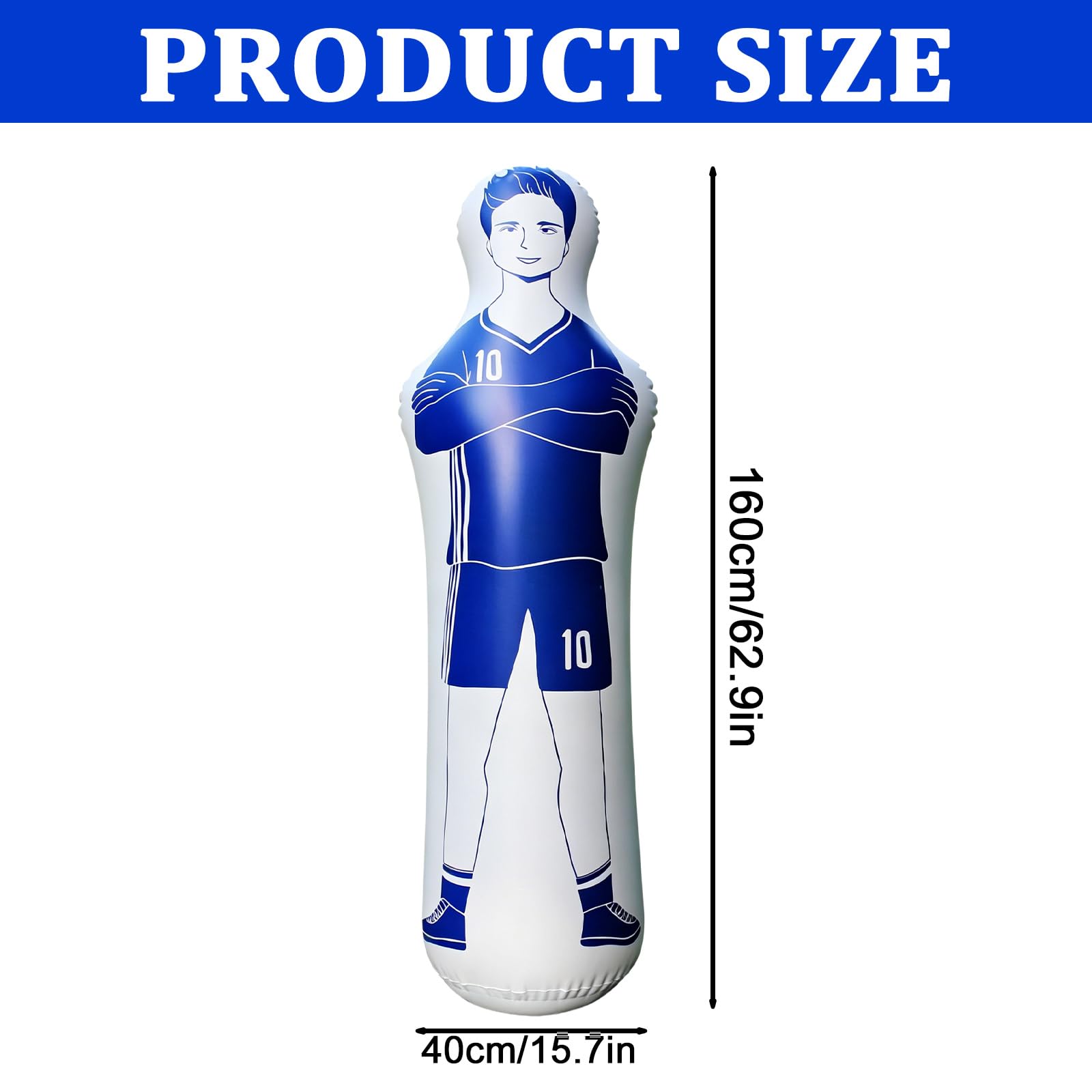 Aufblasbare Fußball Dummy, Spielpuppe Torwart Luft Mannequin Torwartpuppe 40x160 cm Freistoß Verteidiger Wand Boxsack Fußballpuppe für Dribbling Wand Passing Drills Fußball Training, Blau