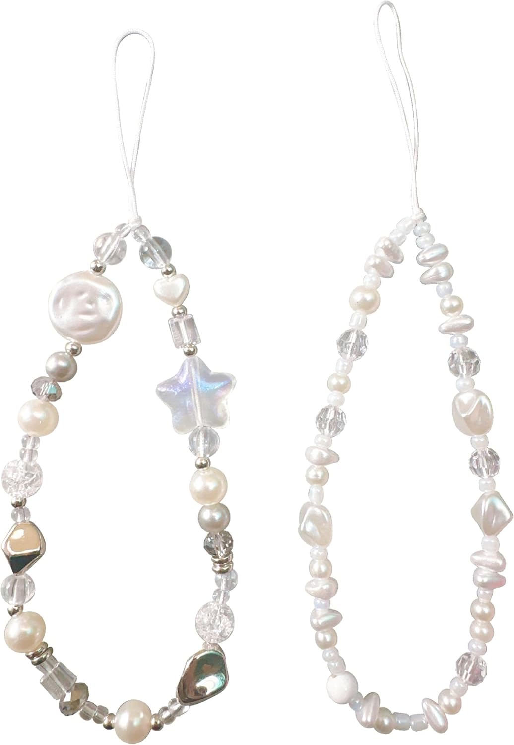 2 PCS Beaded Phone Wrist Strap Camera Bracelet Strap Cute Wristlet Straps Pearl Phones Keychain Decoration Camera Hand Strap Phones Bracelet Lanyard Charm Hook for Bag Keychain Phone