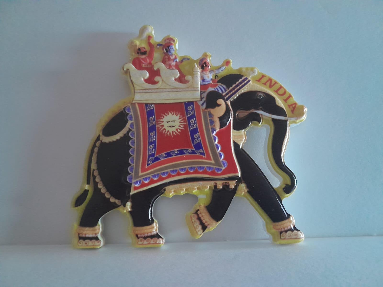 Decorative Indian Elephant Fridge Magnet, Ceramic, Traditional Design with Crown and Ornate Details
