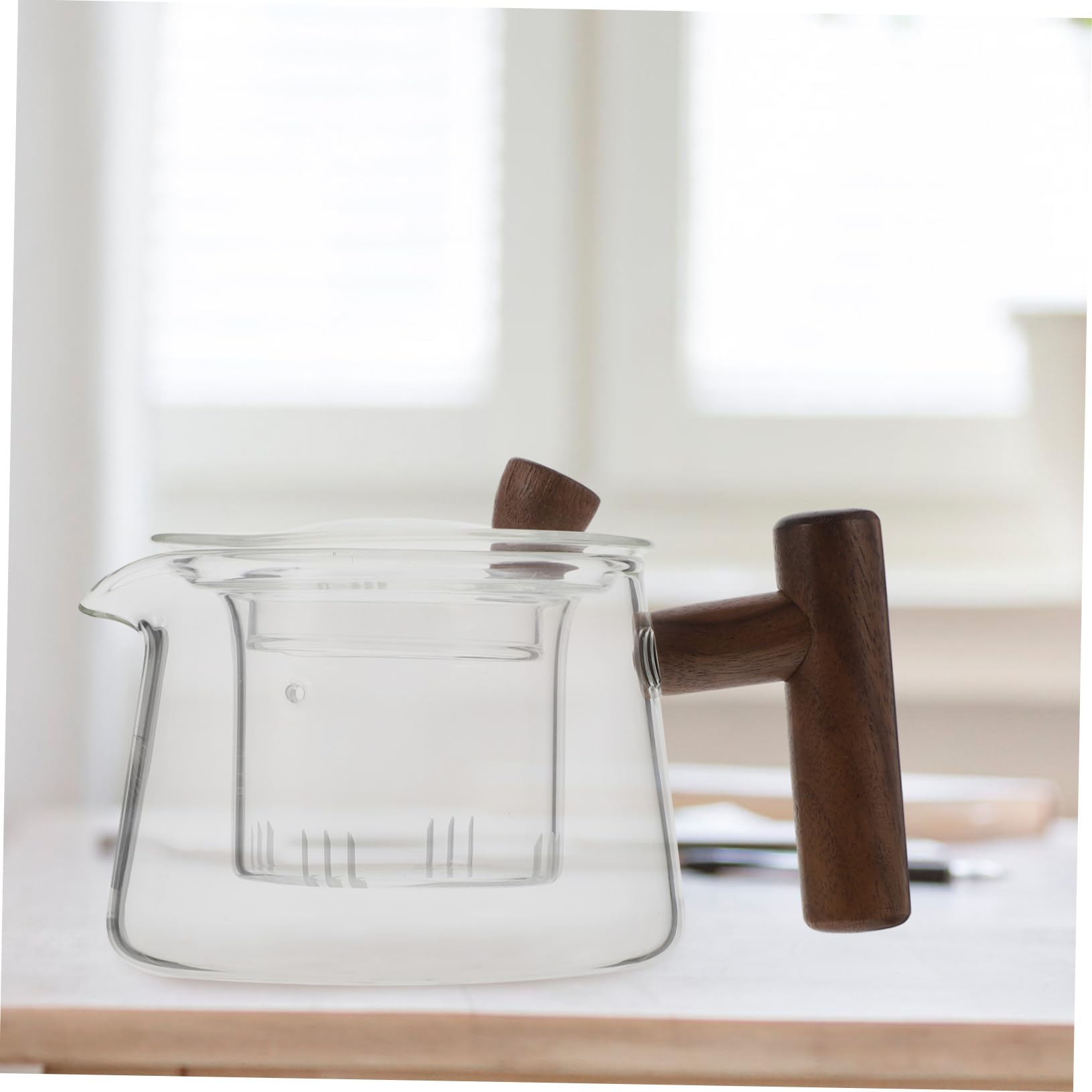 Glasteekanne Hitzebeständig 500 Ml mit Seitlichem Holzgriff Haushaltsteekanne für Losen Tee und Büro