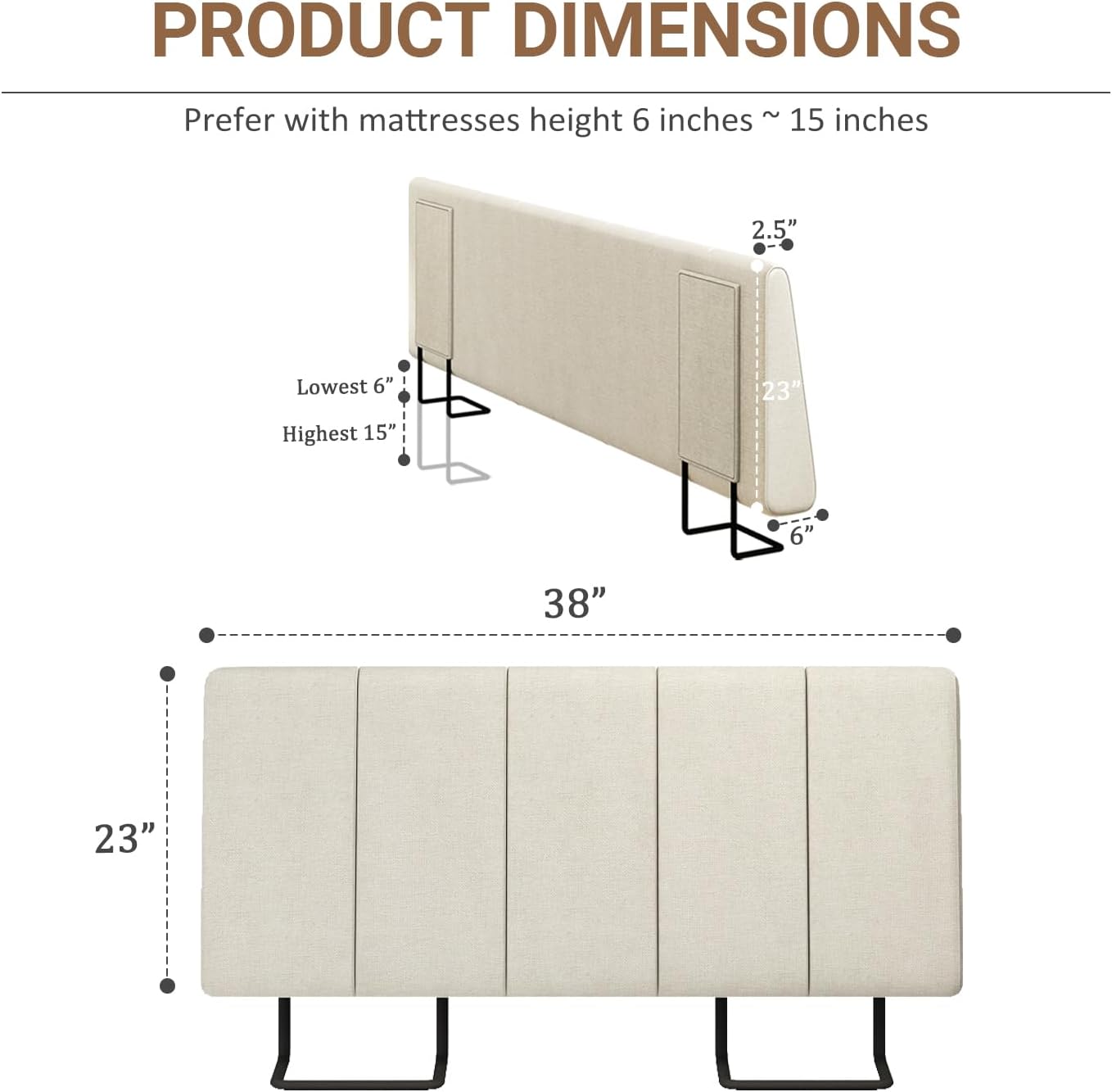 Twin Size Headboard Only-No Assembly, Upholstered Headboard Twin Size Linen Fabric Modern Style Headboards Extra-Thick, Beige Beige Twin