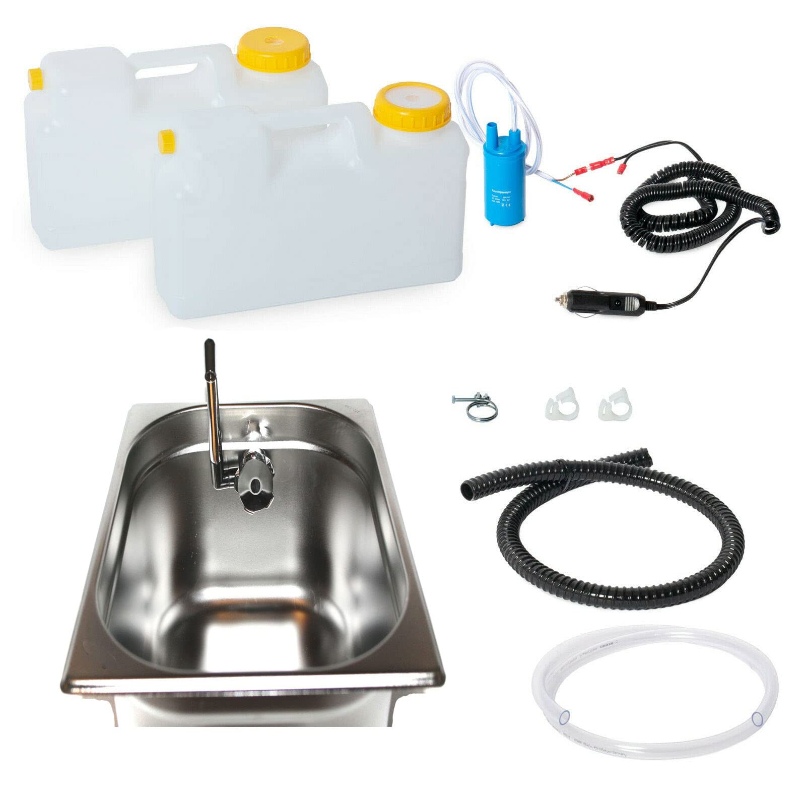 12 V suministro de agua Minicocina bloque de cocina de viaje para caravana Bus VW T3 T4 T5 325 x 265 x 150 mm integrado con grifo Novo Chrome (ad-ideen)