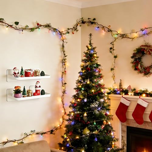 Miniatura 2 de Estante flotante montado en la pared, estante de almacenamiento pequeño con diseño de borde, estante de pared adhesivo sin taladro, estantes