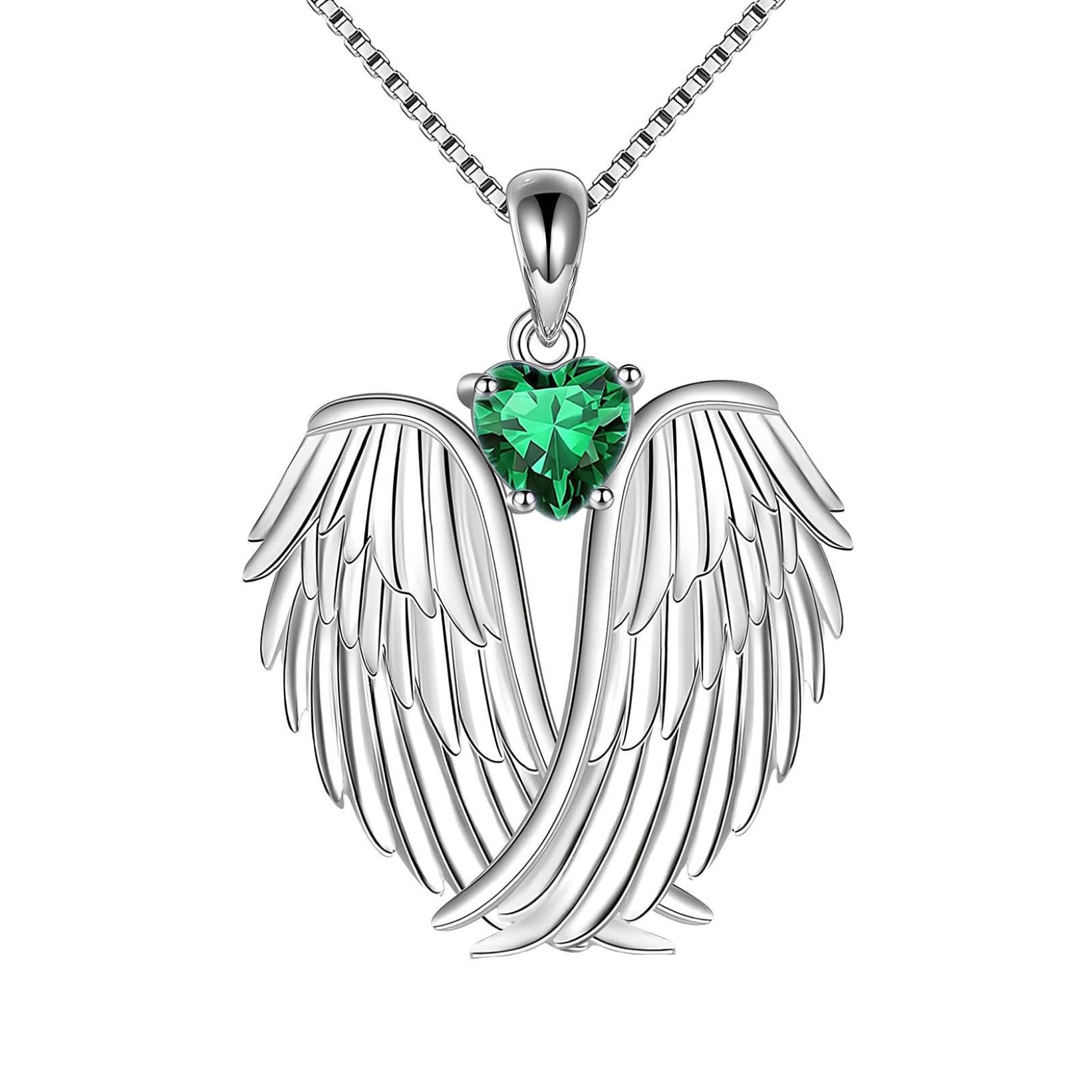 AEGJEGVD Halskette Flügel-Halskette 925er-Sterlingsilber Schutzengel-Geburtsstein-Halskette Flügel-Anhänger Sterling Silber FL¨¹Gel Halskette Engelsfl¨¹Gel Schutzengel Schmuck für Frauen und Mädchen