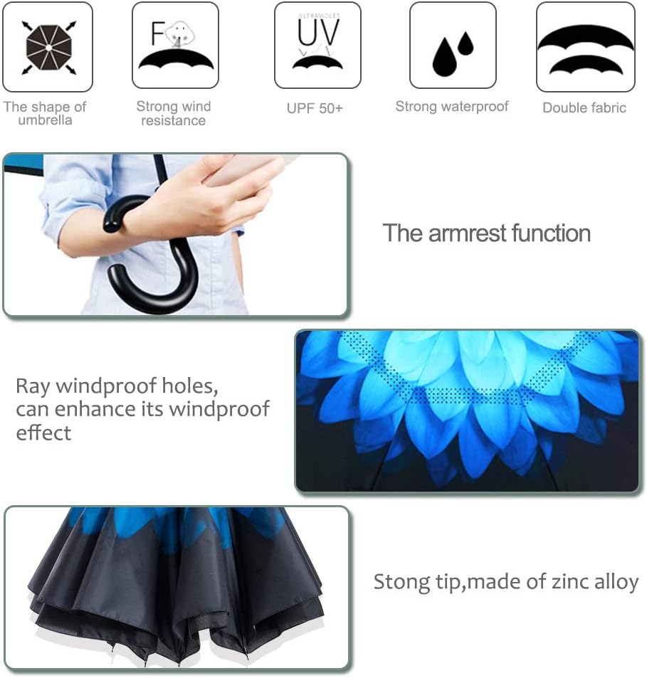 ZOMAKE Auto Open Inverted Umbrella Double Layer Reverse Umbrella, UV Protection Windproof Straight Umbrella Inside Out Umbrella for Car Rain Outdoor with C-Shaped Handle