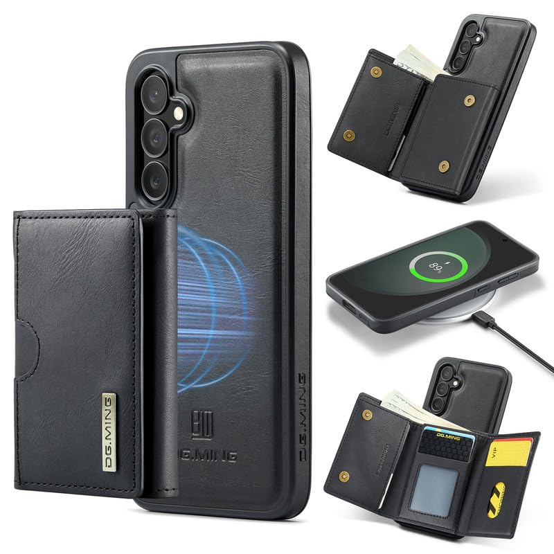 Étui en cuir magnétique Samsung S23 FE avec portefeuille détachable 2 en 1 et RFID noir