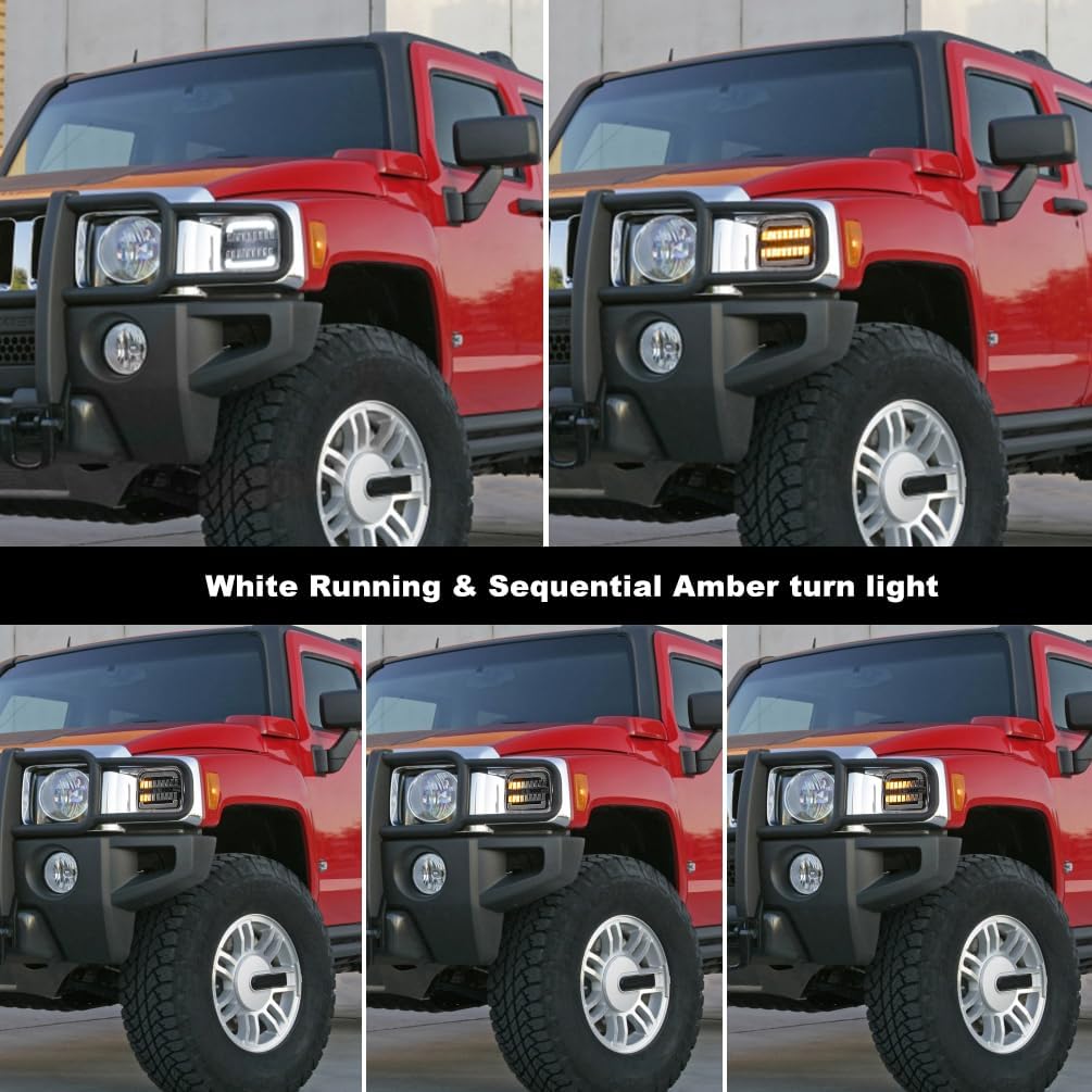 Front LED Turn Signal Lights For Hummer H3 H3T 2006 2007 2008 2009 2010 Switchback White/Amber Fog DRL Driving Parking Lamps Corner Side Marker Light Assembly Smoked Lens 15139187 15139188