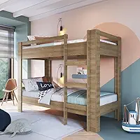 Cama Beliche Infantil Bicama Menino Menina Solteiro 1,96m com Escada e Proteção Lateral Aveiro Oak
