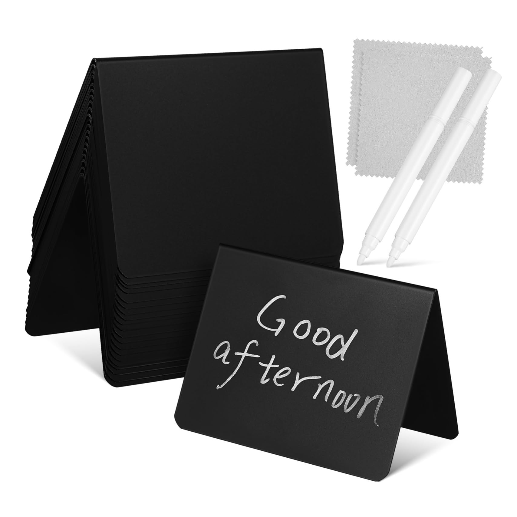 HOMSFOU 20 Stück Mini Schreibtafel Schildchen Doppelseitige Mini Schwarze mit Weißen Stiften und Reinigungstüchern Wiederverwendbar für Supermärkte Geschäfte und Zuhause
