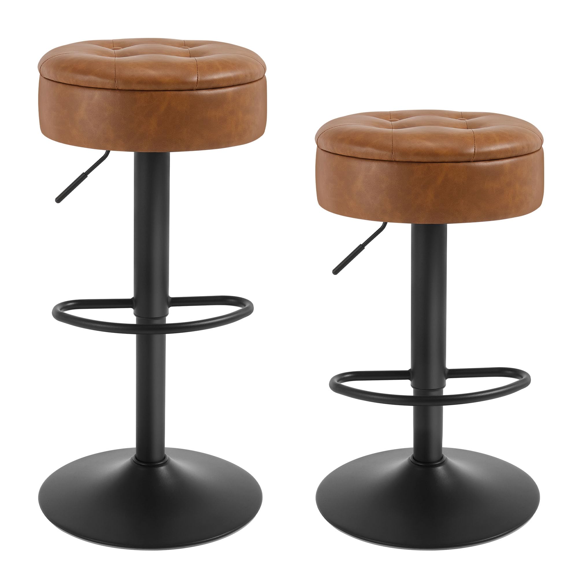 WOLTU Set di 2 Sgabelli Cucina, Sgabelli da Bar Alti con Spazio Contenitivo, Sedia Regolabili in Altezza e Girevoli a 360°, per Cucina Sala da Pranzo Bar Bancone, Pelle Sintetica, Metallo, Marrone