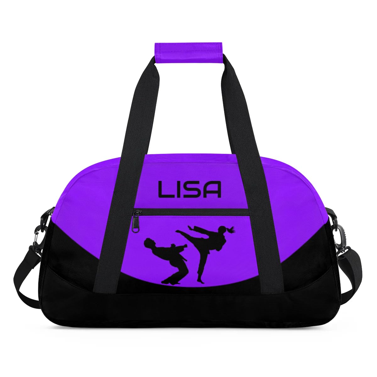 Tiaortas Personalized Martial Art Bag Duffel Bag for Boys Girls, Custom Taekwondo Karate Bag for Travel Weekender Practice Purple Black