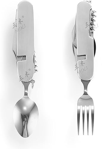 Miniatura 5 de Orblue - Juego de utensilios de campamento portátiles 6 en 1, cuchara, tenedor, cuchillo y abridor de botellas de acero inoxidable, multiherramienta