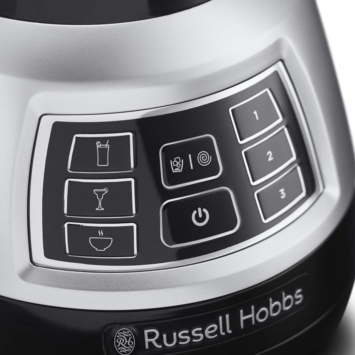Russell Hobbs Batidora de Vaso Velocity Pro - Funciones Inteligentes: Batido, Granizado y Cremas, Jarra de Cristal de 1,5 L, Cuchilla Revestida de Titanio, 6 Puntas, 1000 W, Plata y Negro - 25720-56