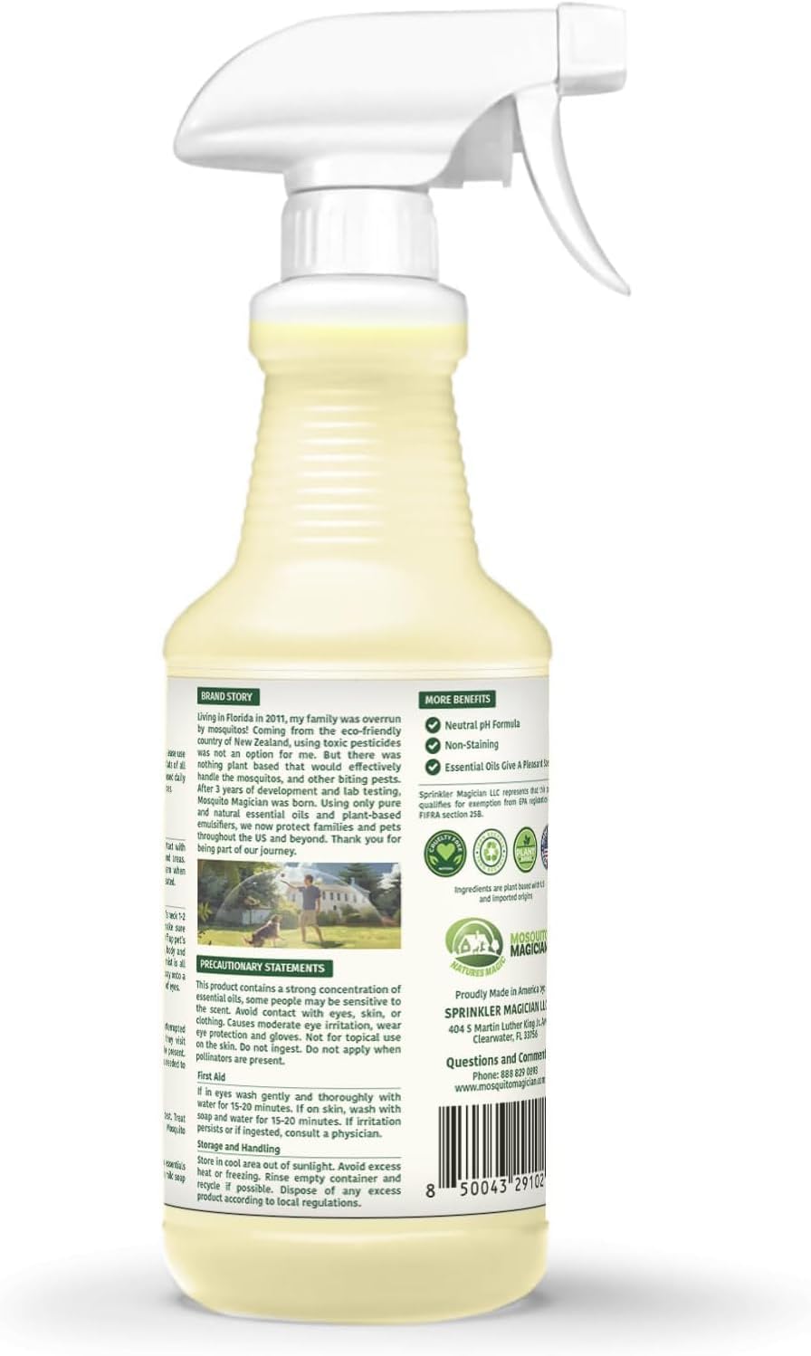 Mosquito Magician Indoor and Outdoor Flea & Tick Spray - Use for Carpet, Furniture, Bedding, Couches & Pets – Plant-Sourced with Essential Oil – Mint, 32 OZ