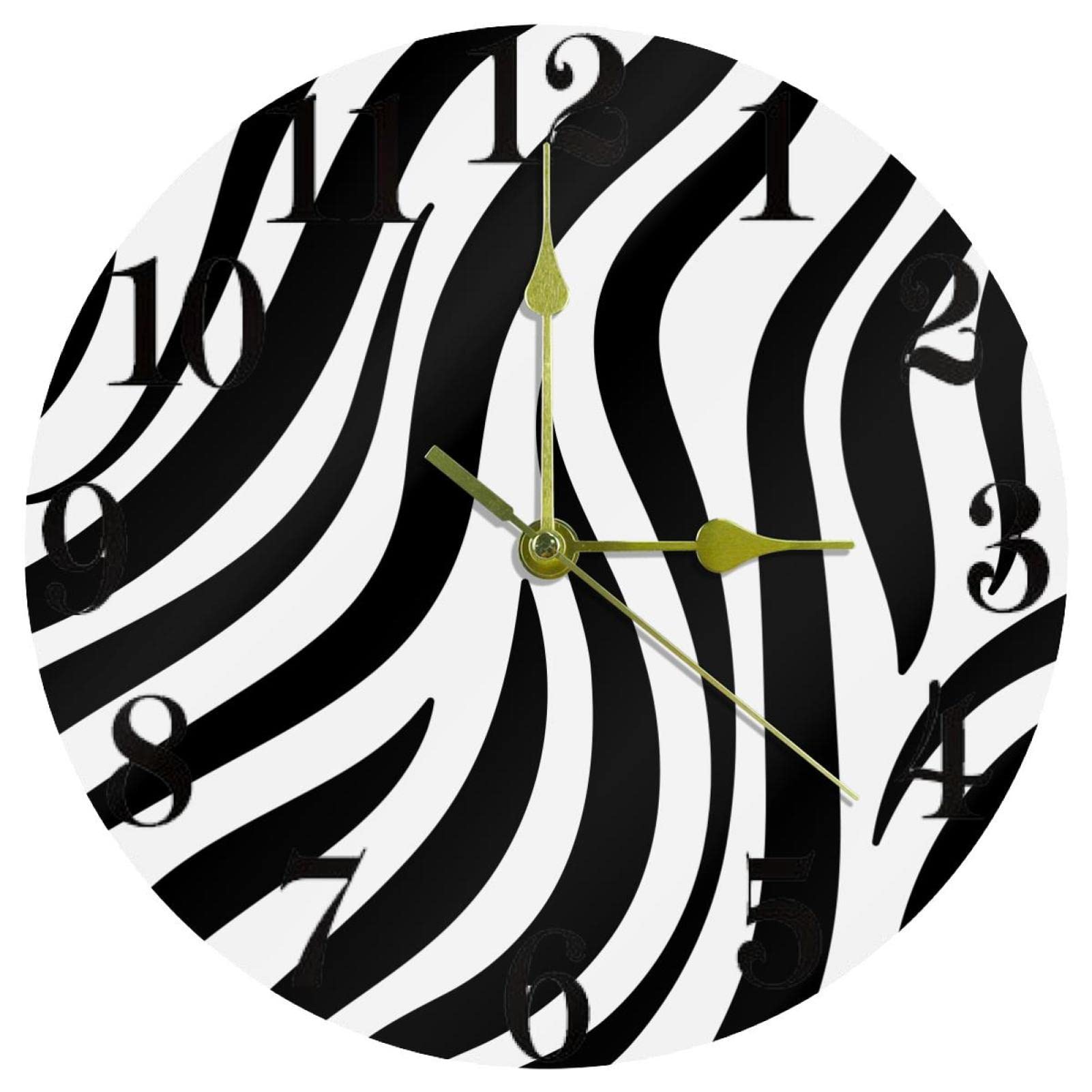Horloge murale silencieuse contre le bruit nocturne à quartz motif zèbre noir et blanc