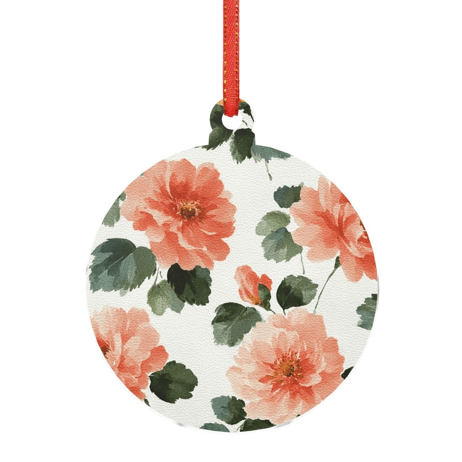 Acrylic Ornament Christmas Tree Decoration Clear Round Pendant with Red Ribbon Flowers and leaves Christmas Ornaments Indoor Outdoor Hanging Acrylic Pendants for Xmas Party Decor
