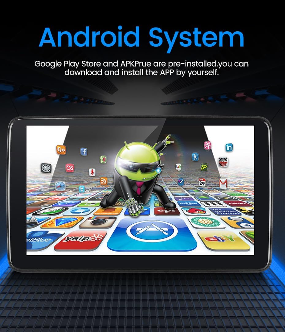 General Car Headrest Display Android 13 11.6" IPS Touch Screen with Goo-gle Play Store Video Music Player WiFi Intemet Mobile Hotspot Mirroring Screen AirPlay USB 2.0 HDMI TF (10.1 Inch 1+16GB)