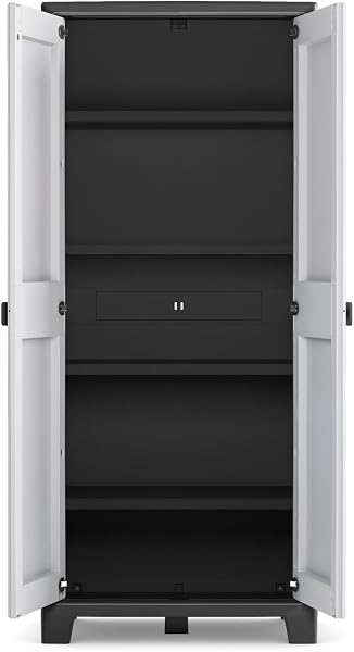 Keter Armoire Haute Titan - Armoire de Rangement en Résine - Étagères Modulables, Pieds Réglables, Charnières Métalliques - Cuisine, Garage, Atelier, Placard - 80 x 44 x 182cm - Noir/Gris - 5