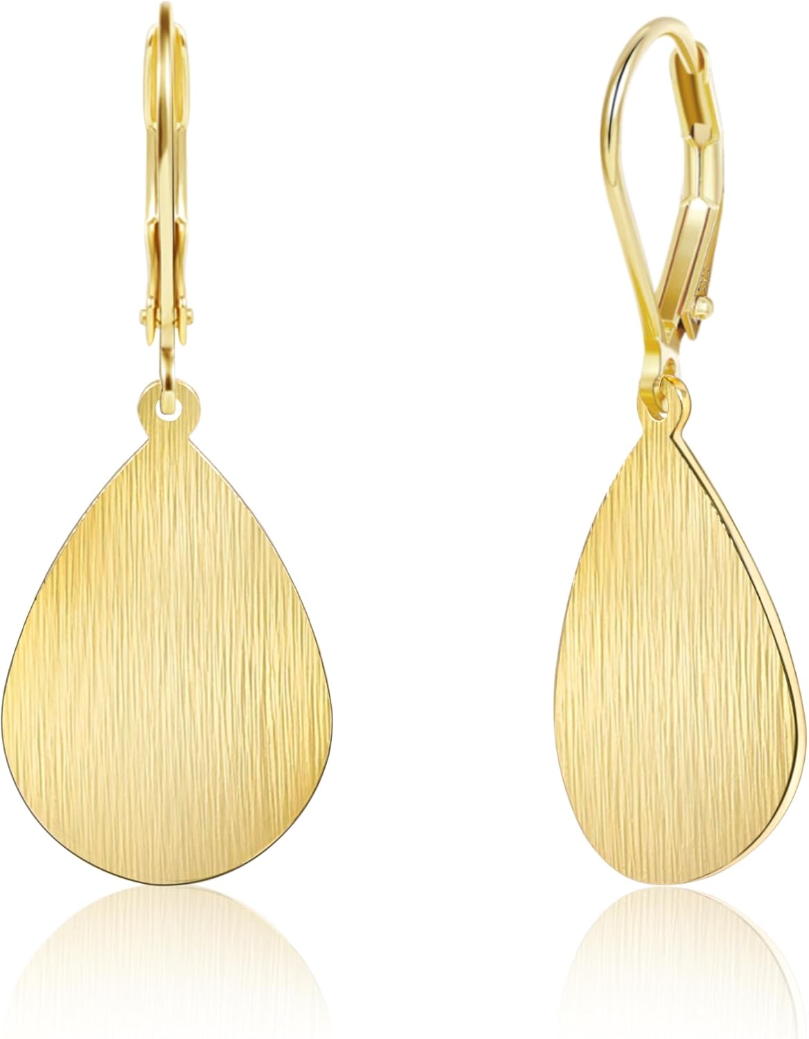 14K Gold Dangle Earrings for Women,Lightweight Circle Disc Coin Geometric Flat Brushed Drop Earrings, Hypoallergenic Leverback Earrings S925 Jewelry