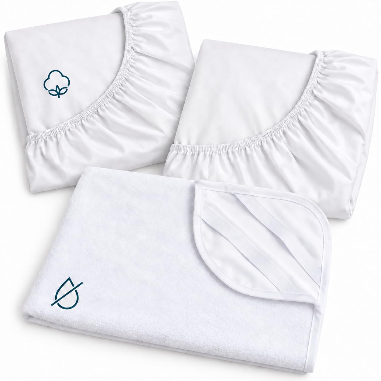 FlyIdeas 3-Piece Set 83x50 cm White + Waterproof Mattress Protector