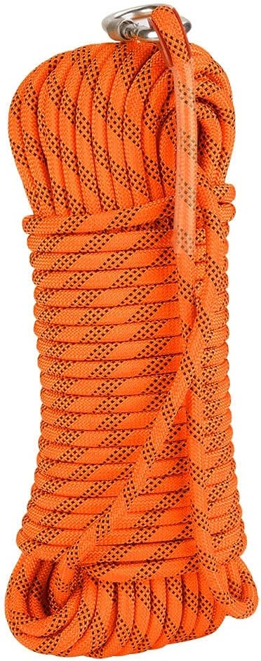 Outdoor Climbing Rope 20MM Static Rock Rope 10M 20M 30M 50M 100M 150M 200M Rappelling Rope with 2 Steel Hooks for Hiking Safety Escape Rescue Parachute (Color : Orange, Size : 20mm x 150m)
