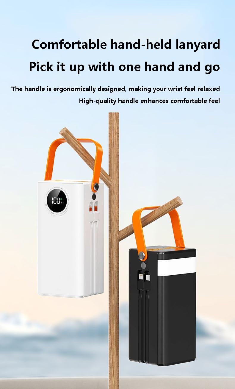 Banco de energía con Linterna de Gran Capacidad de Carga rápida de 50000 mAh (Color: Negro/Blanco, tamaño: 50000 mAh)