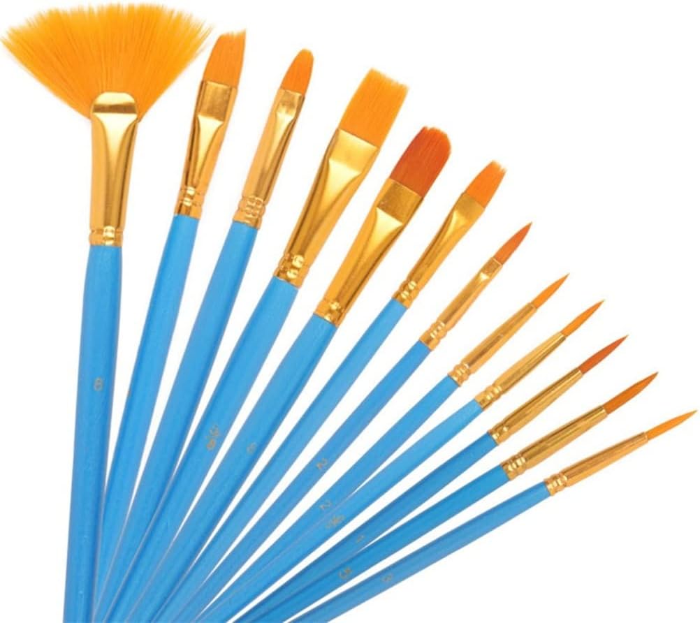12Pcs Pearly Rod Painting Watercolor Pen Set Nylon Fan Oil Paintbrush DIY Acrylic Paint Brush,