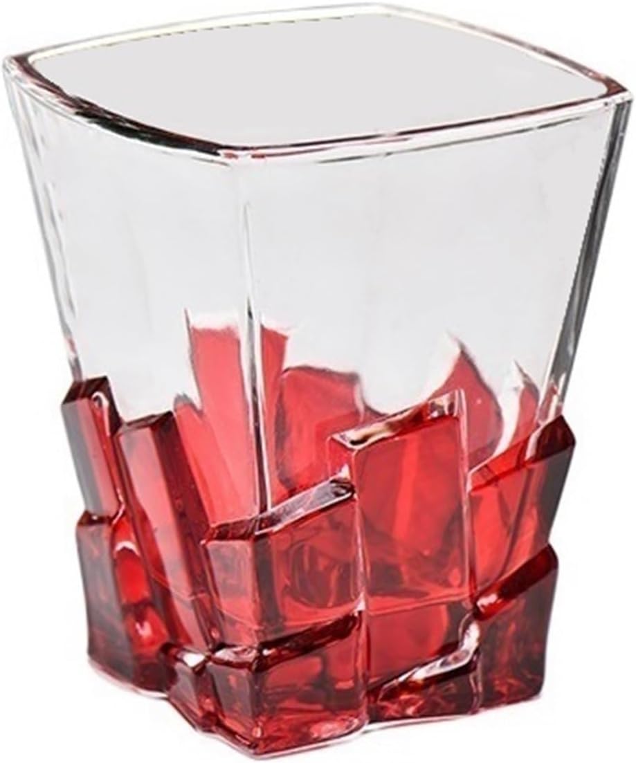 8.5Oz Colorful Drinking Glasses, Hand Painted Square Bottom Cup Whiskey Versatile(Red)