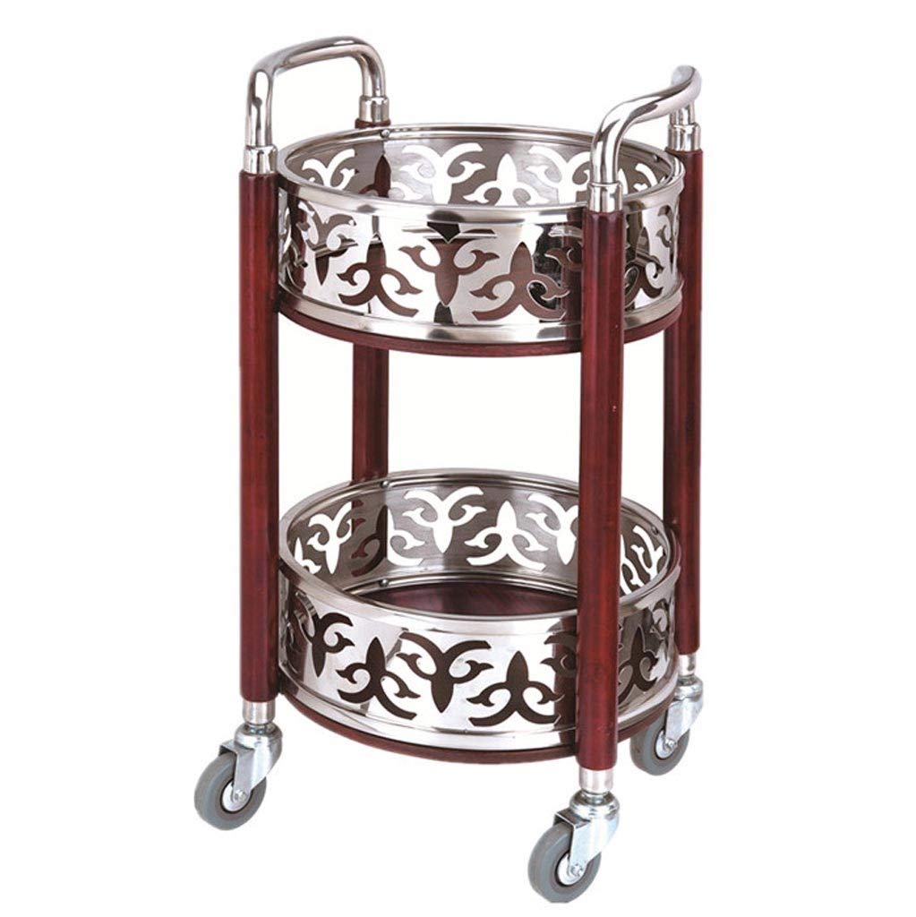 LJYKBFL Stainless Steel Drink cart Double-Layer Mobile Snack Trolley Load 50 kg Hotel Service cart(Silver)