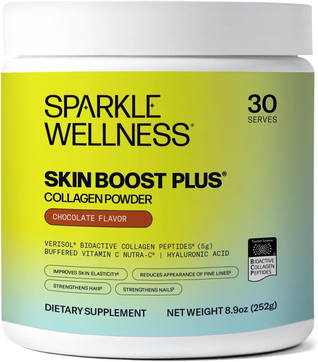 Sparkle Wellness VERISOL Bioactive Hydrolyzed Collagen Peptides | Collagen Powder Supplement with Vitamin C & Hyaluronic Acid for Hair, Skin, and Nail Health | Skin Boost Plus (Chocolate) [30-Serves]
