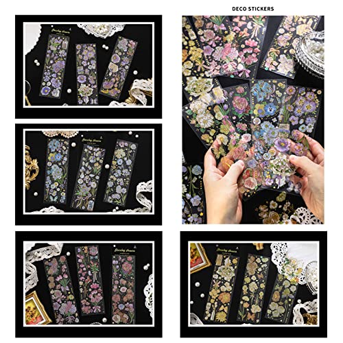 Vintage Flowers Stickers Set For Journaling - Maxleaf 12Sheets Clear Waterproof 3D Flowers Scrapbook Supplies Gold Foil Stickers Pack(Approximately 100Pcs) For Art Journaling Bullet Junk Journal Planners Diy Craft Kits Notebook Collage Album Aesthetic Picture Frames Love Letter Diary Phone Case Gift Decoration #TOP3