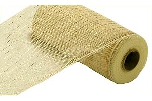 10 Inch x 30 Feet Cream Deco Poly Mesh Ribbon with Embossed...