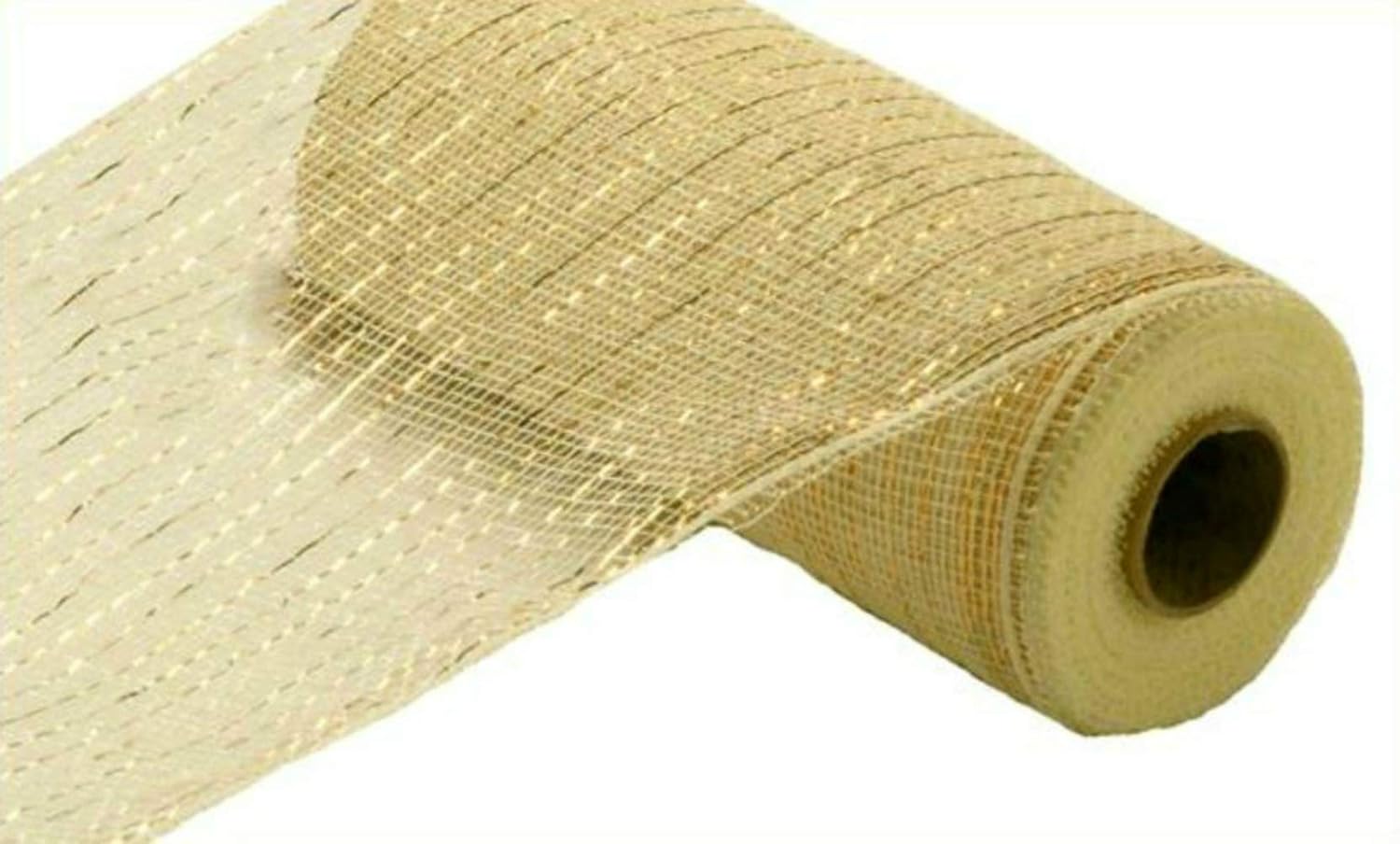 10 inch x 30 feet Deco Poly Mesh Ribbon Cream with Gold Foil