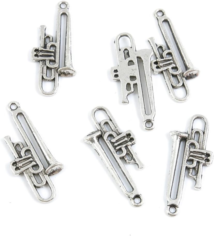 110 Pieces Jewelry Making Charms Antique Silver Tone for Necklace Pendant Bracelet T8HZ4 Trombone