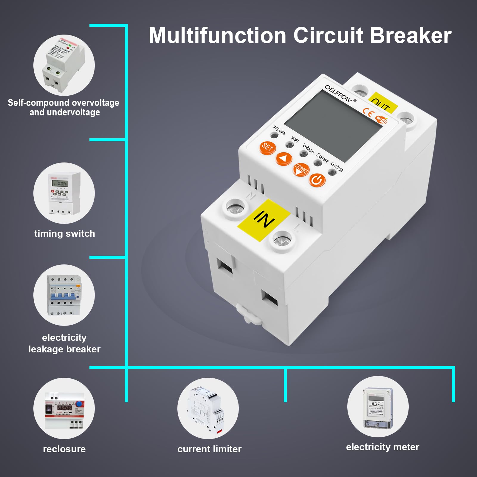 TUYA WiFi Slimme Energiemeter AC 63A 85-300V WiFi Smart aardlek over onder spanning beschermer Din Rail elektriciteit energie monitor APP afstandsbediening Smart Life 230V