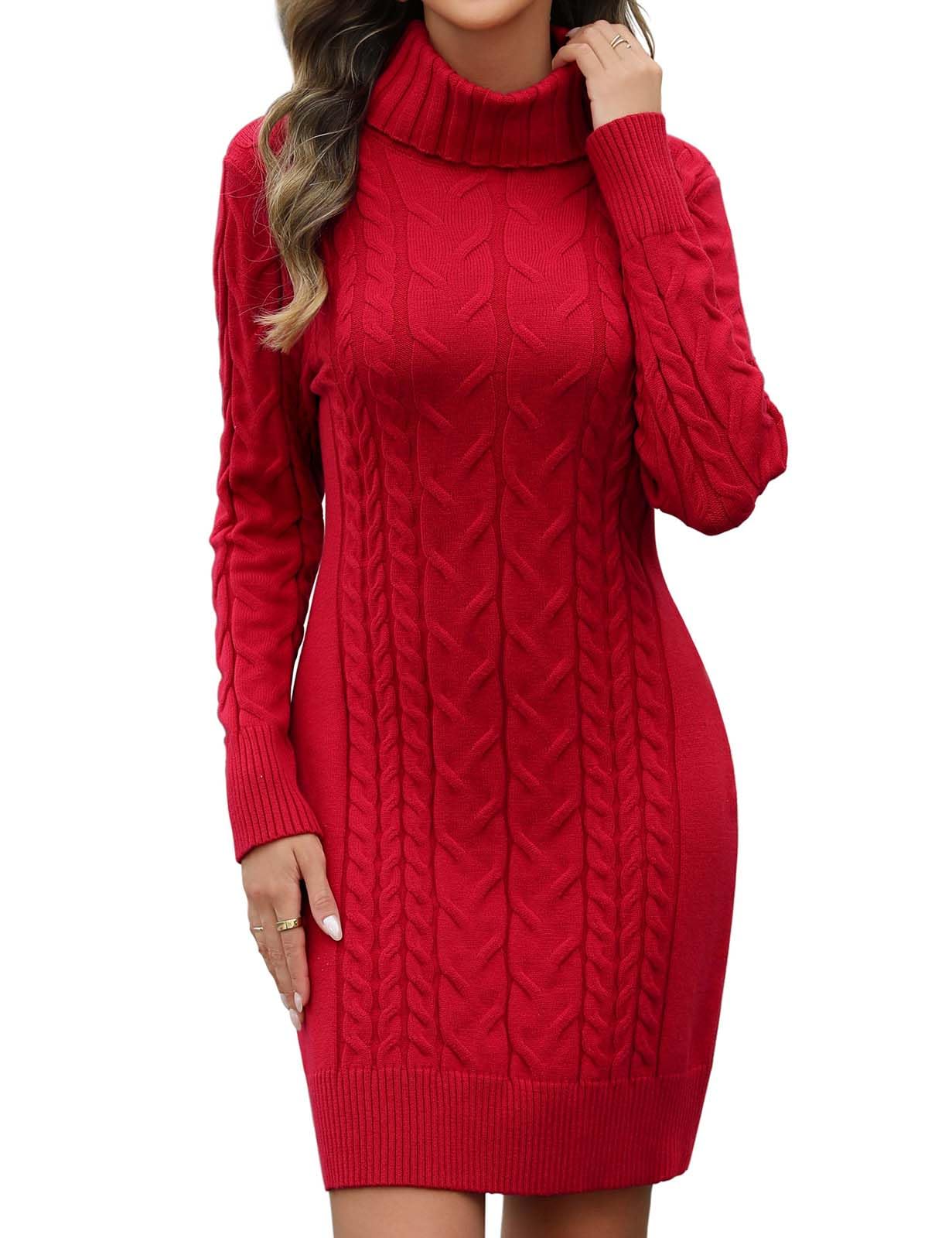 heekpek Robe Pull Femme Hiver Chic et Elegant Col Roulé Chaud Automne Robe Moulante Manche Longue Tricot Jupe Courte