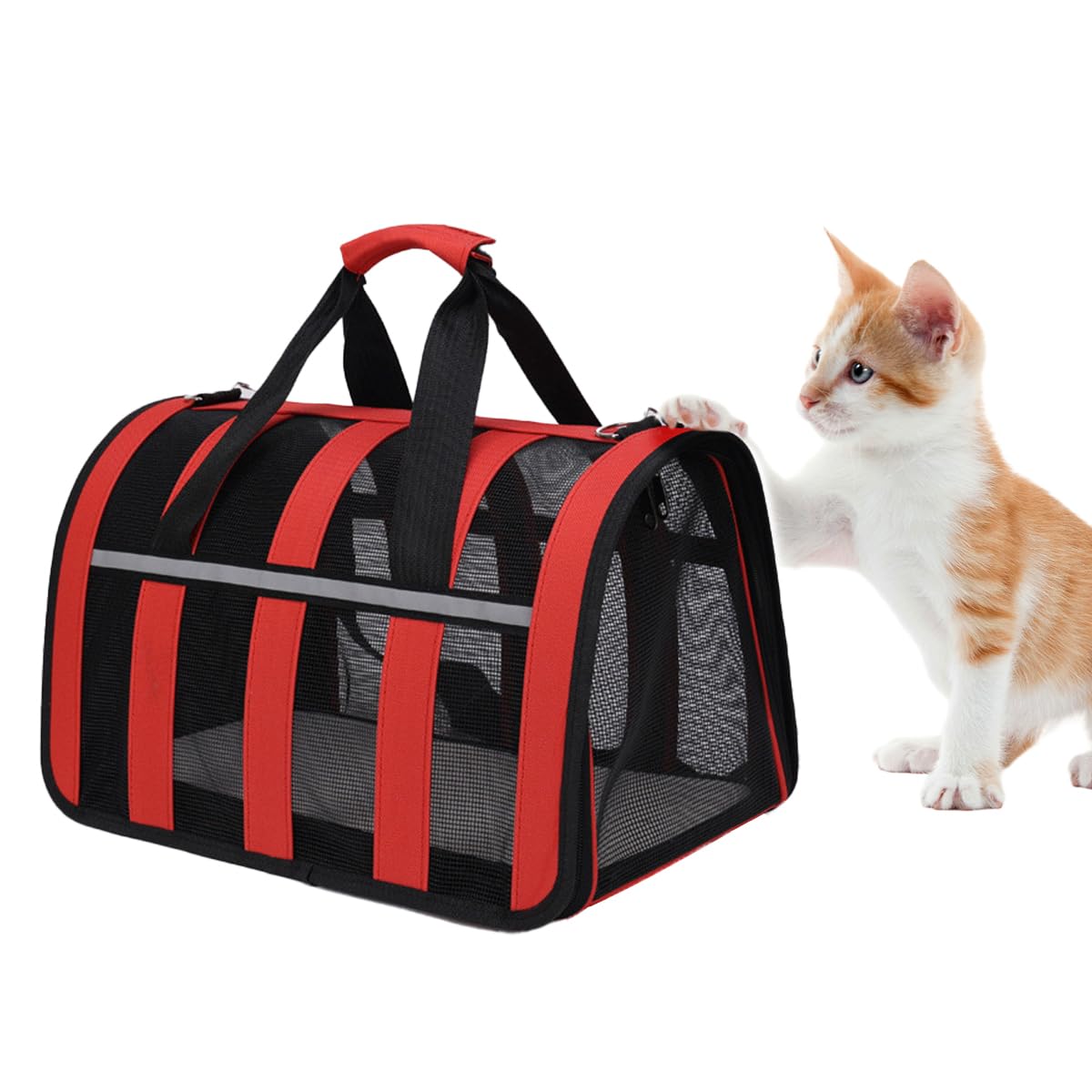 Treer Pet Carrier for Dogs and Cats, Portable Foldable Travel Carrier Bag with Handles and Shoulder Strap for Small dogs, Kittens or Puppies (40 * 27 * 24cm,red)