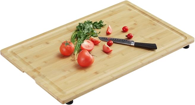 30" x 20" Bamboo Stove Top Cover & Cutting Board - Adjustable Feet, Juice Groove, Built-in Handle for Extra Kitchen Counter Space