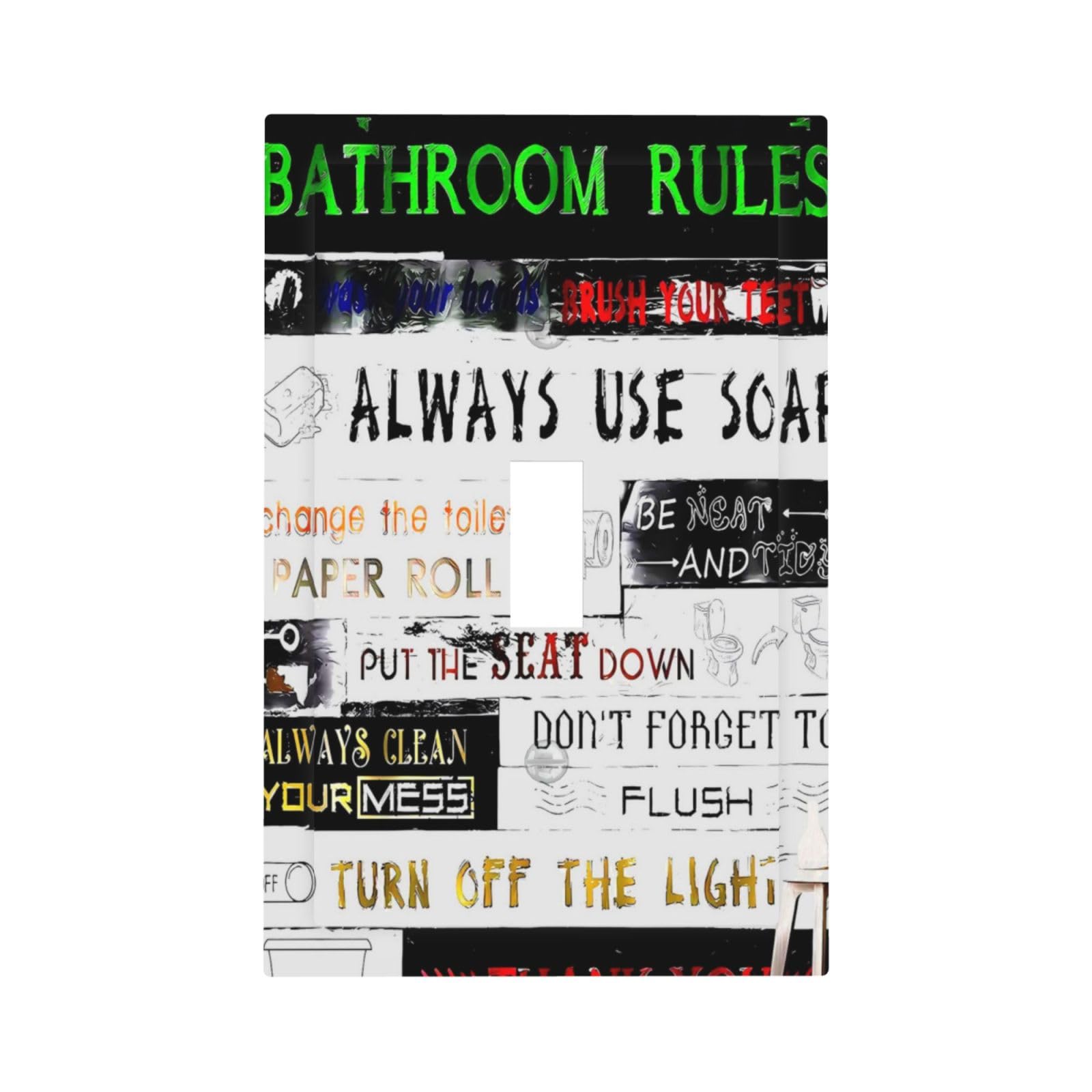 Decorative 1 Gang Light Switch Cover Single Toggle Funny Home Bathroom Wshroom Bathtub Toilet Rule Quote Grateful Inspirational Country Cabin Tub Electrical Outlet Switch Wall Plate Faceplate Covers