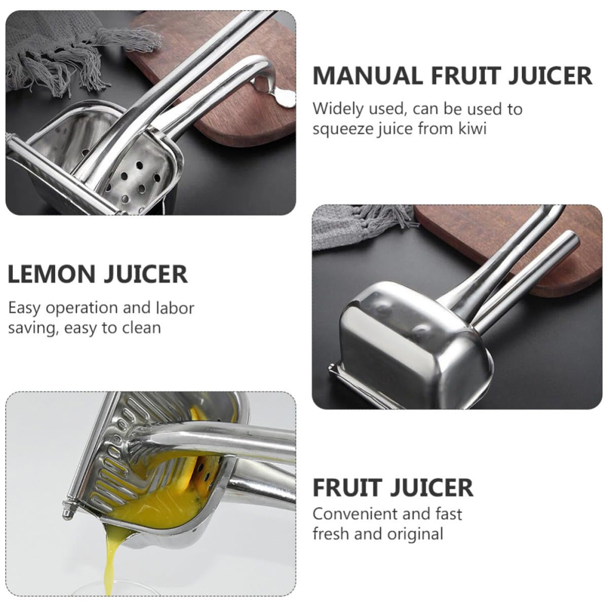 Uonlytech Spremiagrumi Manuale per Frutta, Spremiagrumi a Mano in Acciaio Inossidabile, Argento, Facile da Pulire, per Casa e Cucina