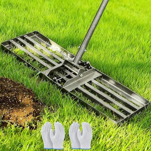 ZHJAN Rastrillo Nivelador de Césped 76x25 cm | Mango Ajustable de 185 cm | Rastrillo de Nivelación Pesado y Resistente | Para Nivelar Tierra, Arena y Césped | Ideal para Jardín, Césped y Campo de Golf