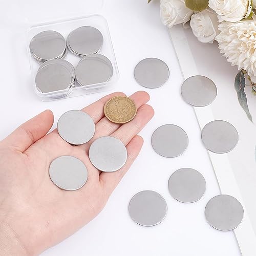 Miniatura 3 de PH PandaHall 30 colgantes redondos planos de acero inoxidable 201 de 1.181 in para pendientes, pulseras, collares, colgantes, joyería, sin agujero