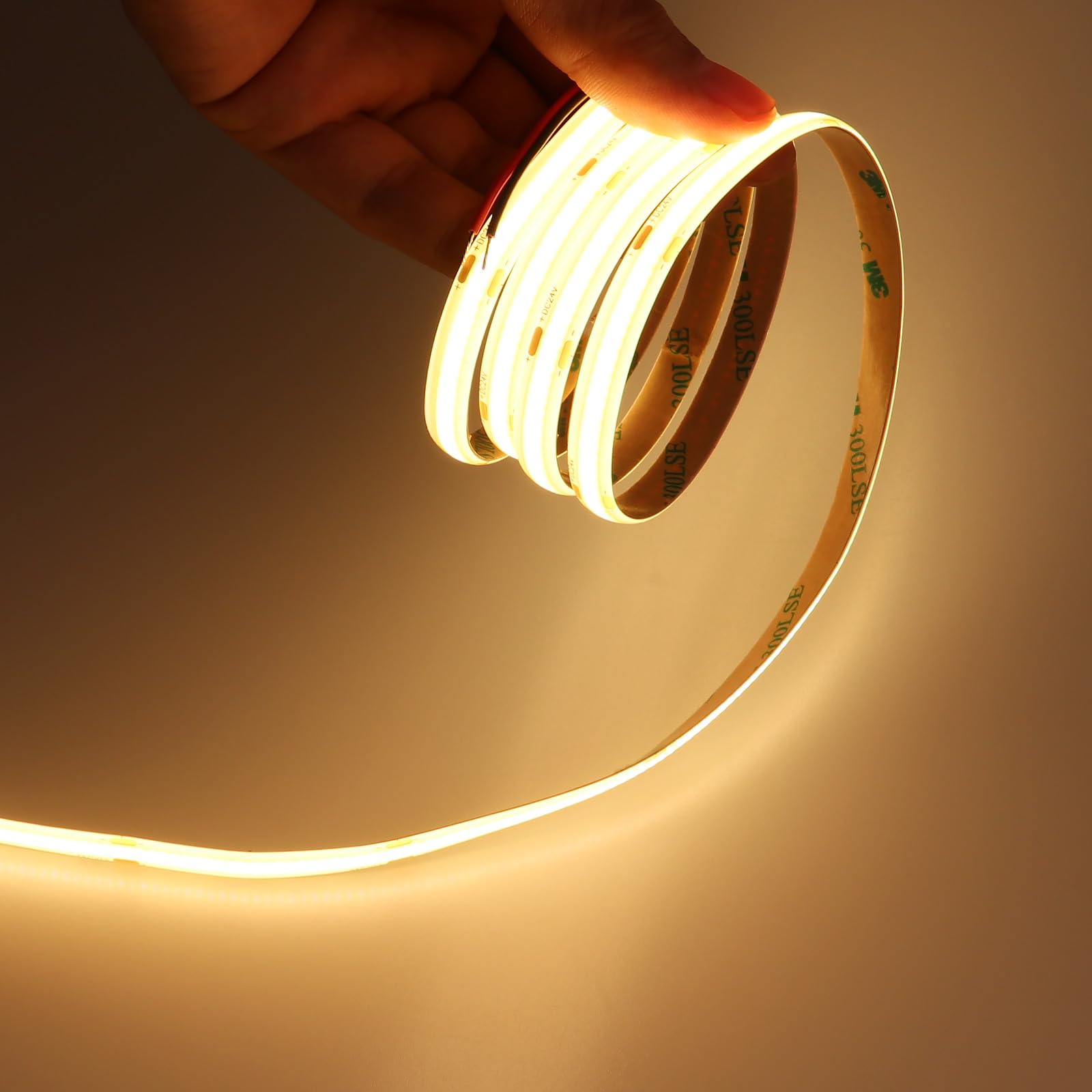 JOYLIT COB Interior LED Strips 24V Warm White 3000K 6M 320LEDs/M CRI 90+, Dimmable LED Strip Light for Indoor Decoration Bedroom Kitchen Wardrobe Shelf